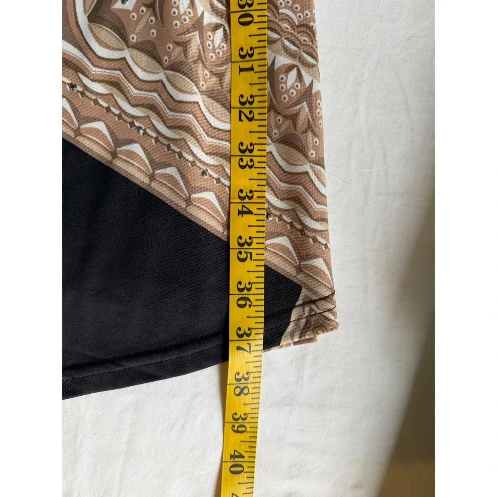 Metrowear Women XL Maxi Skirt Black Tan Geometric Medallion Rhinestone Boho Long
